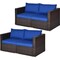 4Pcs Rattan Corner Sofa Set Patio Outdoor Furniture Set W/ Navy Cushions